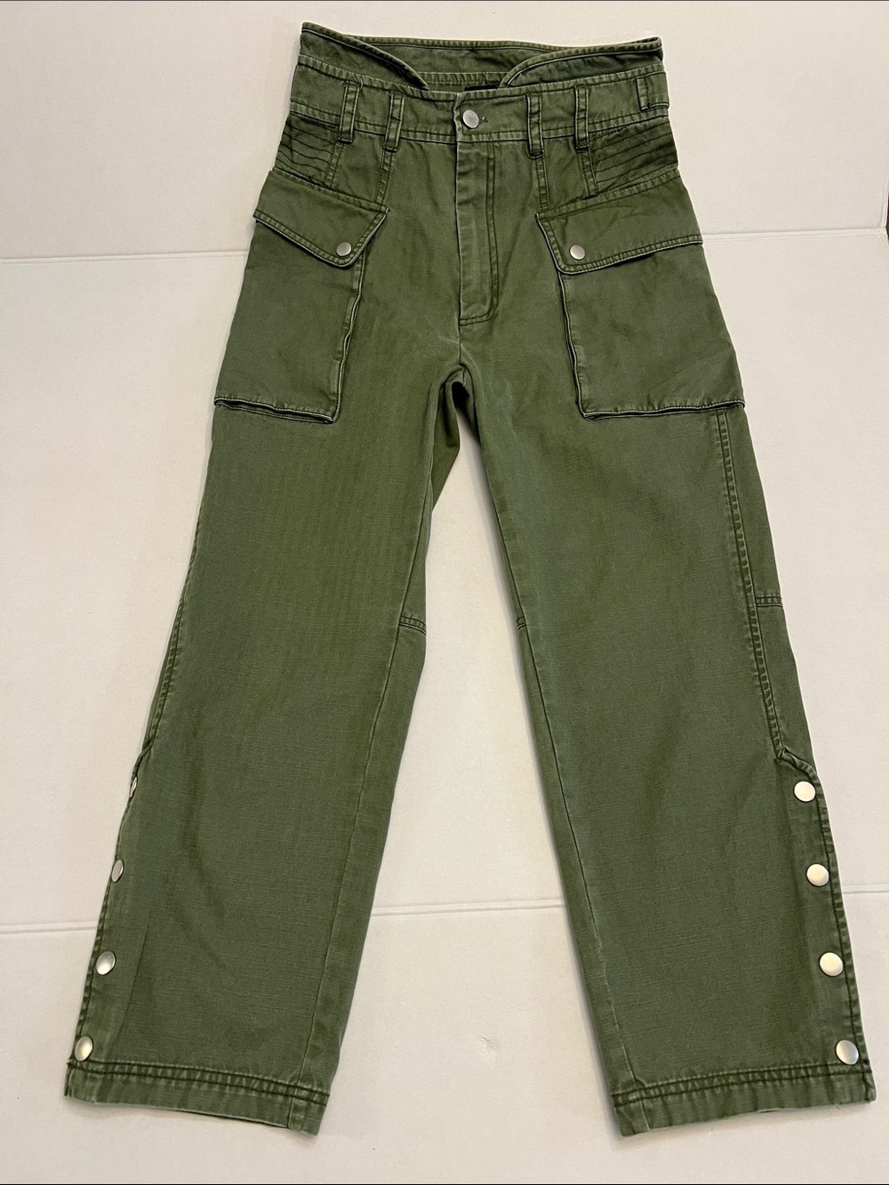 MARISSA WEBB UTILITY CARGO PANTS GREEN HIGH WAISTED 100% COTTON SIZE 4 WOMENS